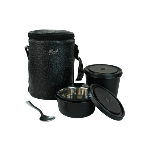 KOI TiffinPro Stainless Steel Leak-Proof Lunch Box Set Black croco
