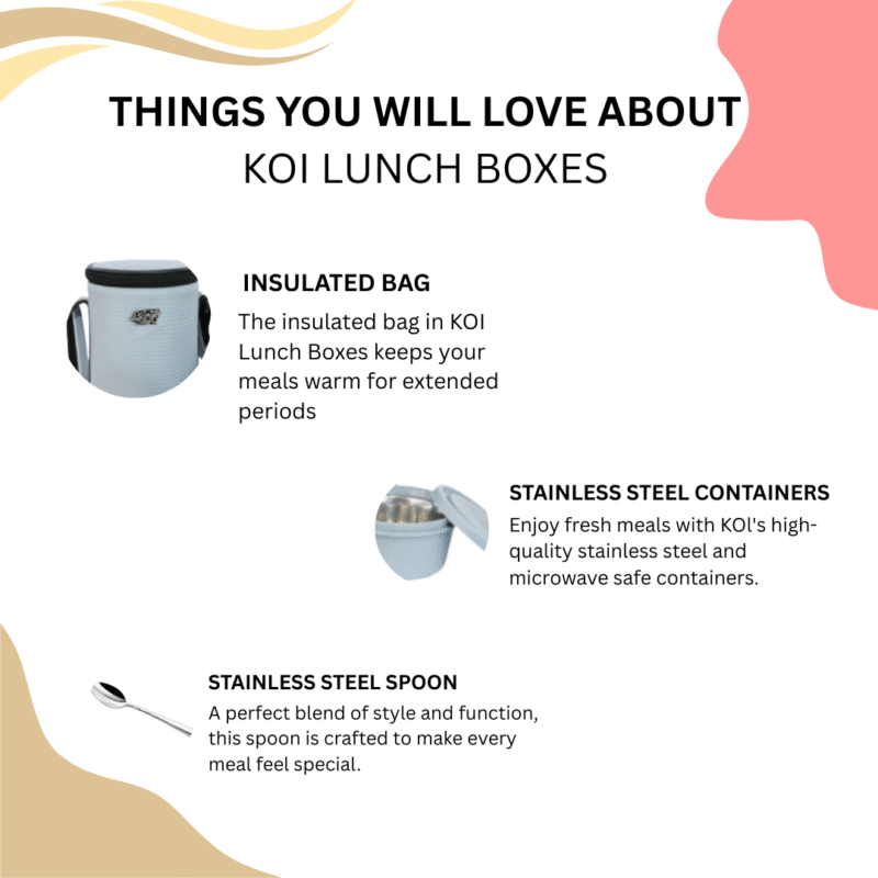 KOI TiffinPro Stainless Steel Leak-Proof Lunch Box Set Grey - Image 5