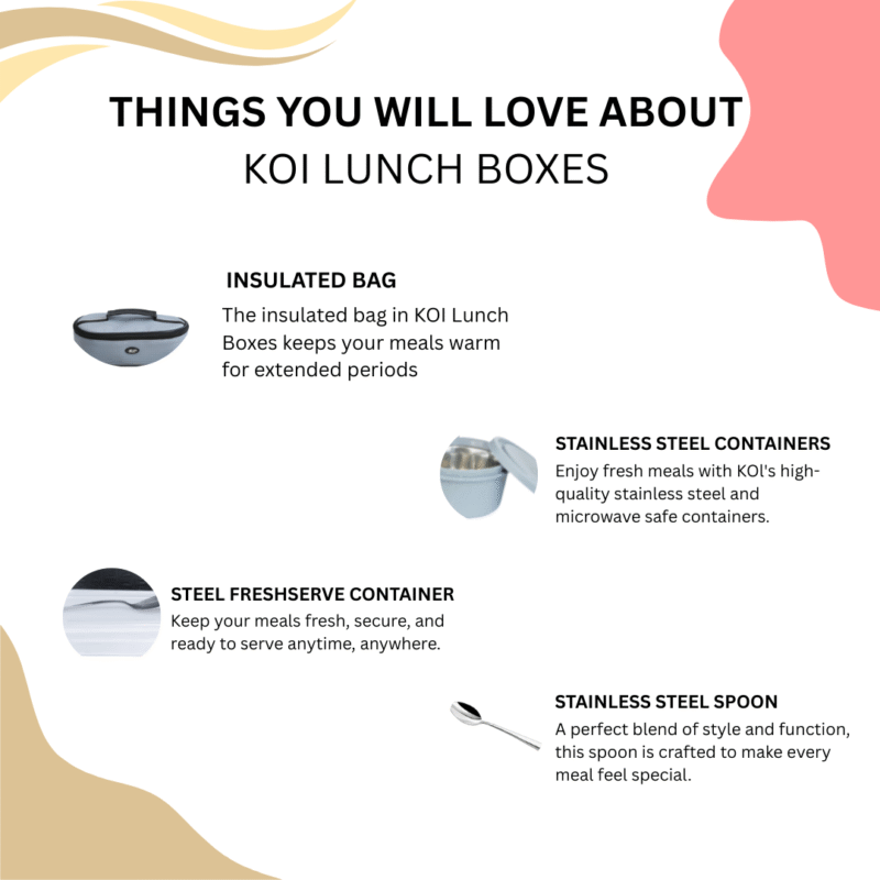 KOI TiffinPro Stainless Steel Leak-Proof Lunch Box Set Grey - Image 5