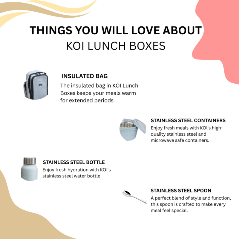KOI TiffinPro Stainless Steel Leak-Proof Lunch Box Set Grey - Image 5