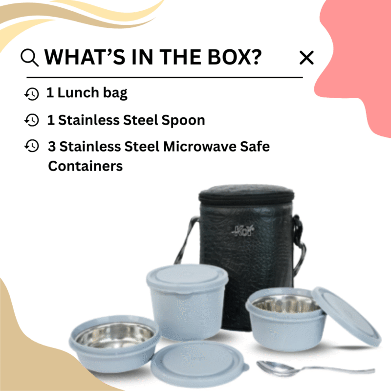 KOI TiffinPro Stainless Steel Leak-Proof Lunch Box Set IBlack Croco and Grey - Image 4