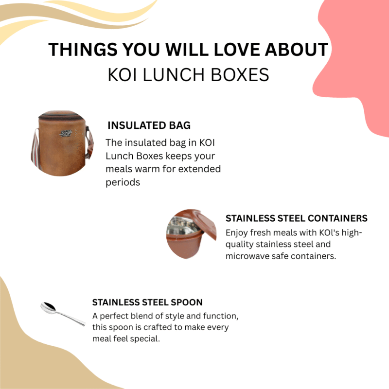 KOI TiffinPro Stainless Steel Leak-Proof Lunch Box Set Mempis Brown - Image 5