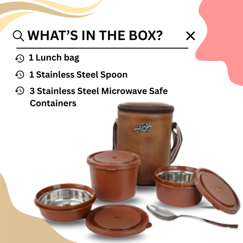 KOI TiffinPro Stainless Steel Leak-Proof Lunch Box Set Mempis Brown - Image 4