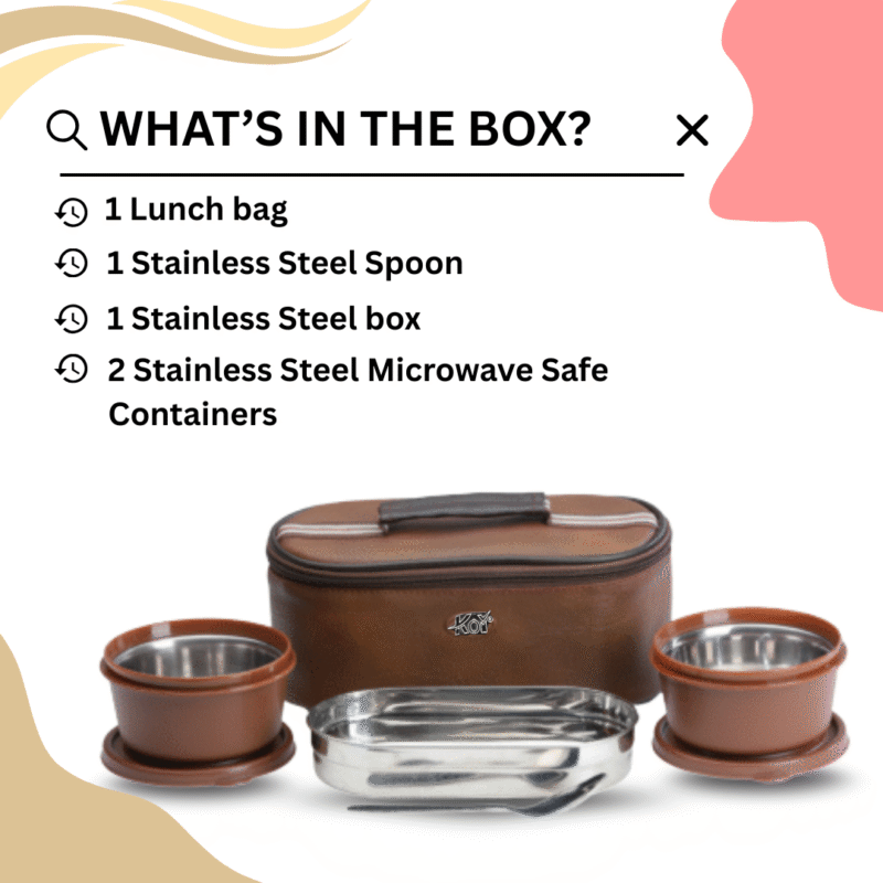 KOI TiffinPro Stainless Steel Leak-Proof Lunch Box Set Mempis Brown - Image 4