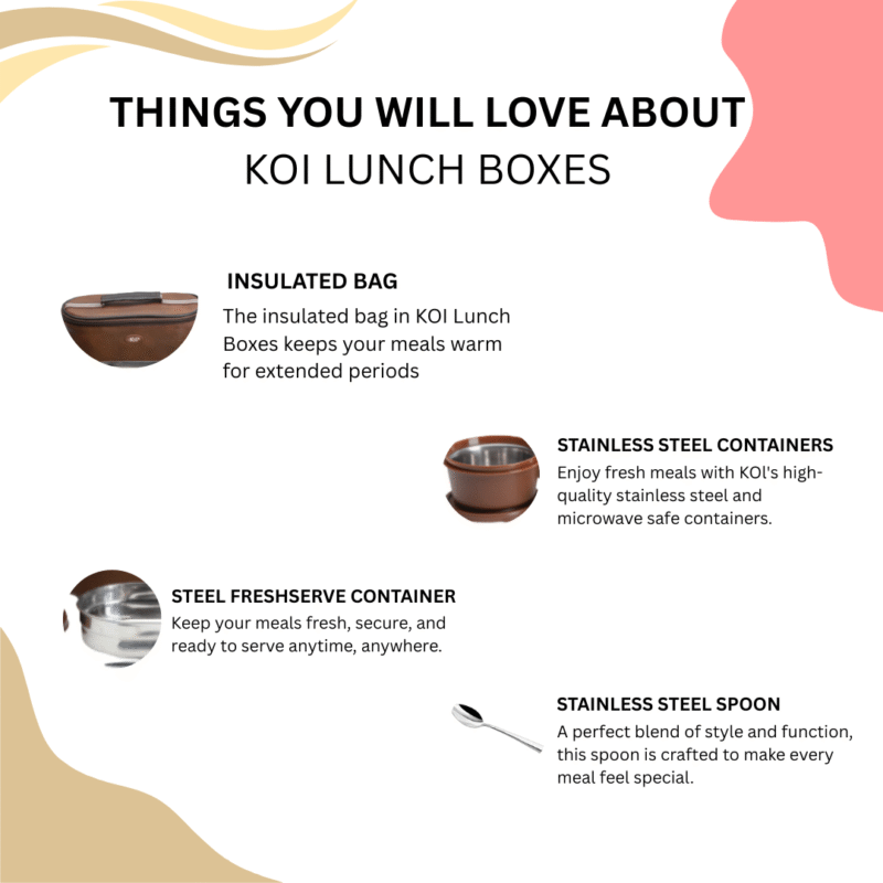 KOI TiffinPro Stainless Steel Leak-Proof Lunch Box Set Mempis Brown - Image 5