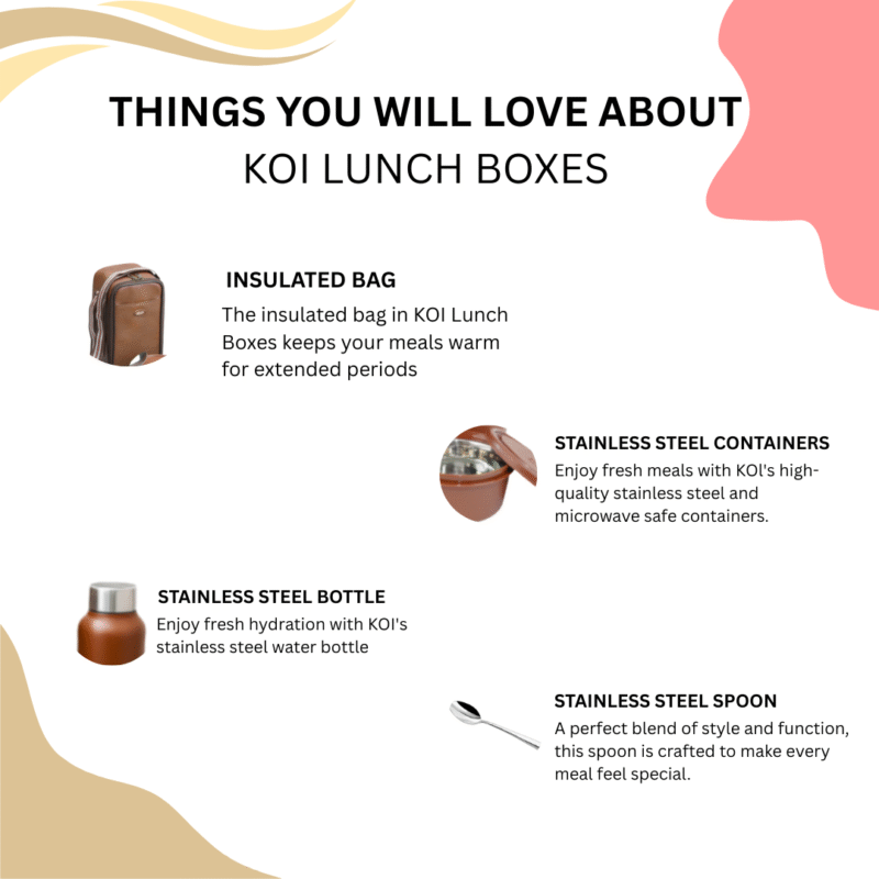 KOI TiffinPro Stainless Steel Leak-Proof Lunch Box Set Mempis Brown - Image 4
