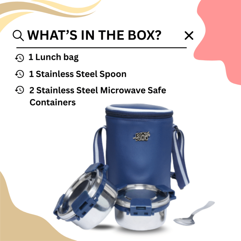 KOI TiffinPro Stainless Steel Leak-Proof Lunch Box Set Tik Tik Blue - Image 4