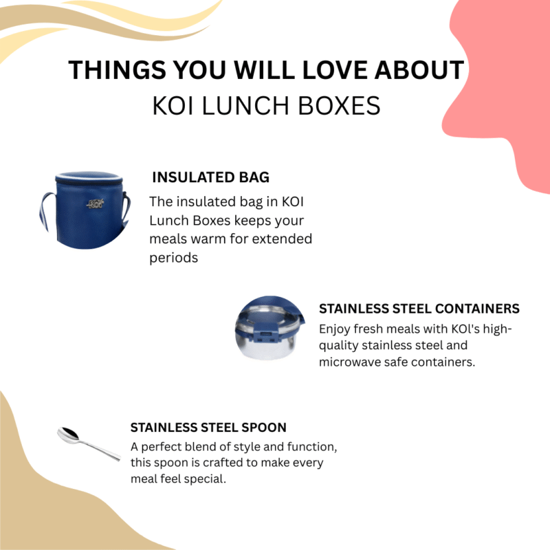 KOI TiffinPro Stainless Steel Leak-Proof Lunch Box Set Tik Tik Blue - Image 5