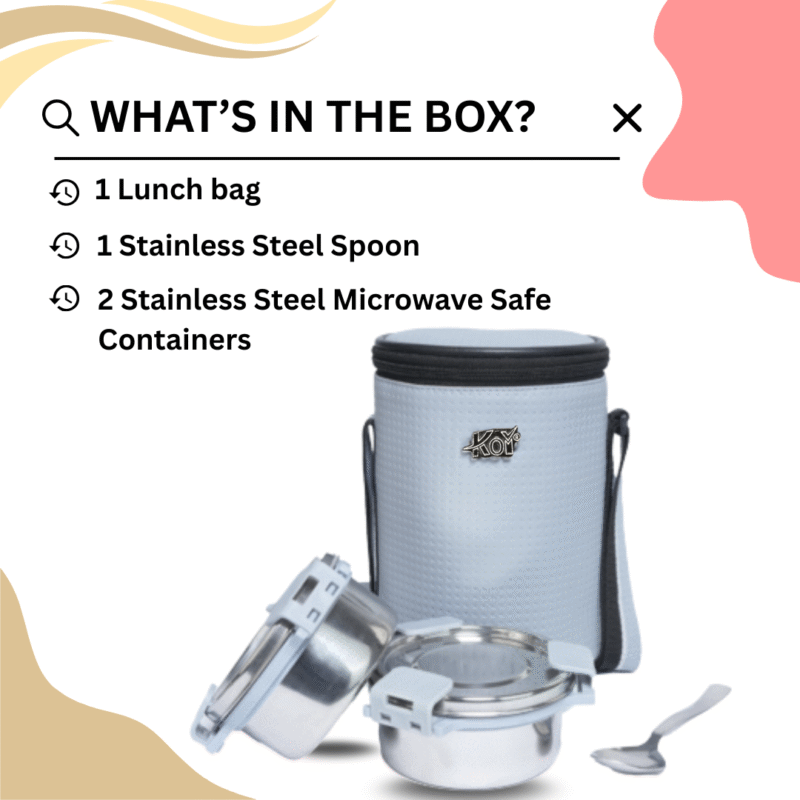 KOI TiffinPro Stainless Steel Leak-Proof Lunch Box Set Tik Tik Grey - Image 4