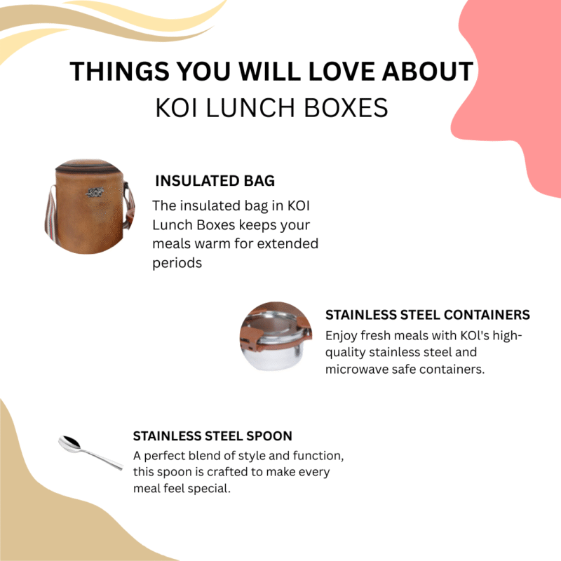 KOI TiffinPro Stainless Steel Leak-Proof Lunch Box Set Tik Tik Mempis Brown - Image 5