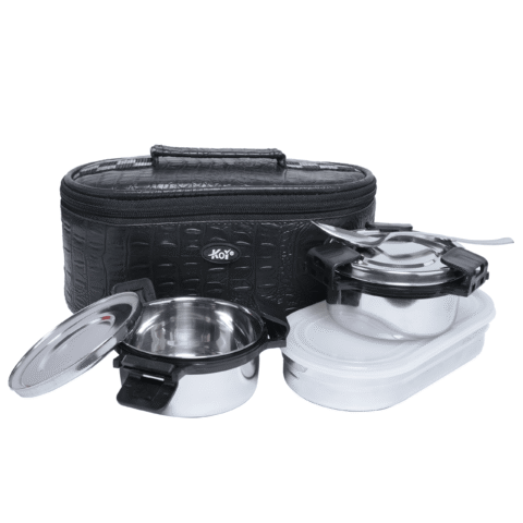 KOI TiffinPro Stainless Steel Leak-Proof Lunch Box Set Black Croco Tik Tik