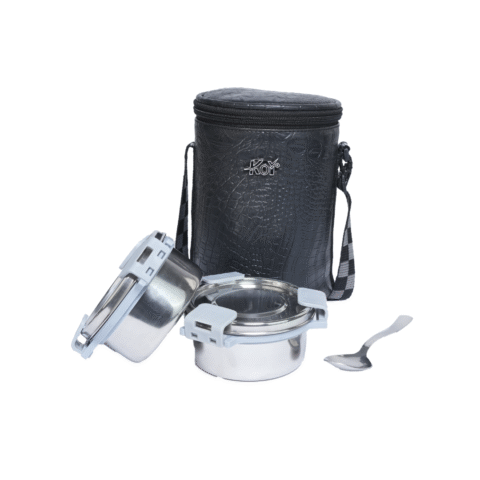 KOI TiffinPro Stainless Steel Leak-Proof Lunch Box Set Tik Tik Black andGrey