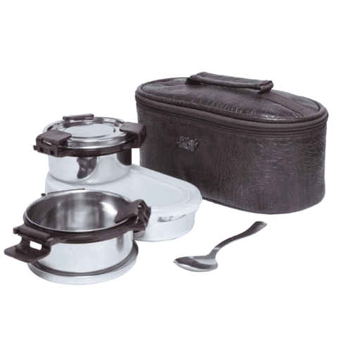 KOI TiffinPro Stainless Steel Leak-Proof Lunch Box Set Brown Croco Tik Tik