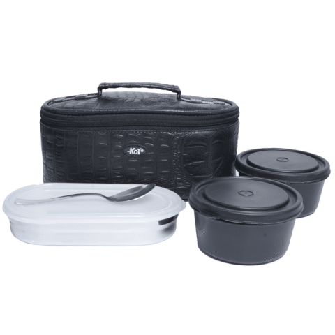 KOI TiffinPro Stainless Steel Leak-Proof Lunch Box Set Black Croco