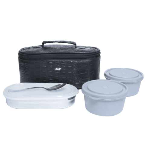 KOI TiffinPro Stainless Steel Leak-Proof Lunch Box Set Black Grey