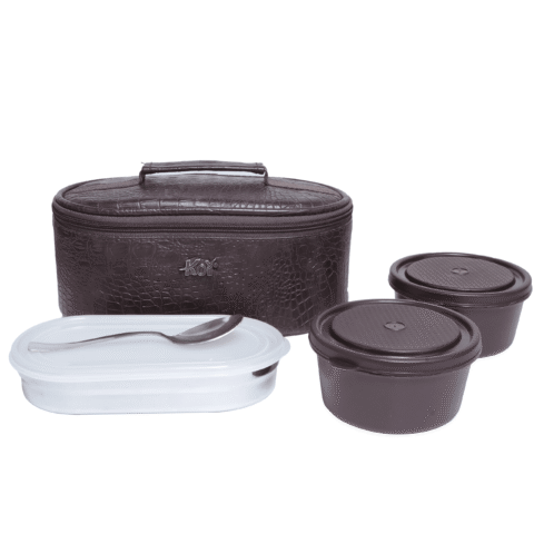 KOI TiffinPro Stainless Steel Leak-Proof Lunch Box Set Brown Croco