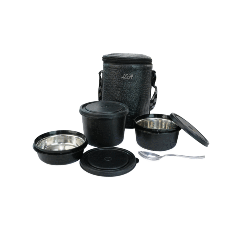 KOI TiffinPro Stainless Steel Leak-Proof Lunch Box Set Black Croco