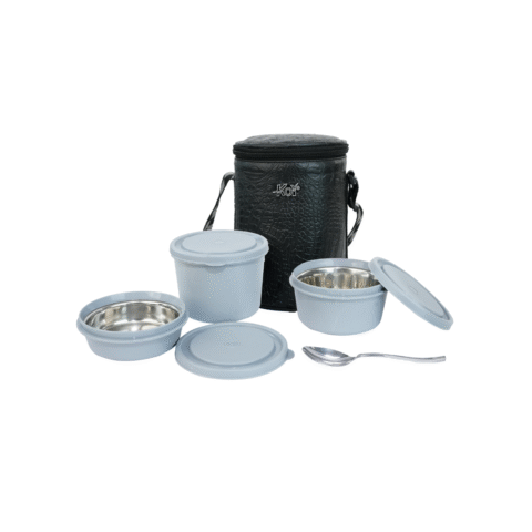 KOI TiffinPro Stainless Steel Leak-Proof Lunch Box Set IBlack Croco and Grey