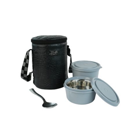 KOI TiffinPro Stainless Steel Leak-Proof Lunch Box Set Black croco Grey