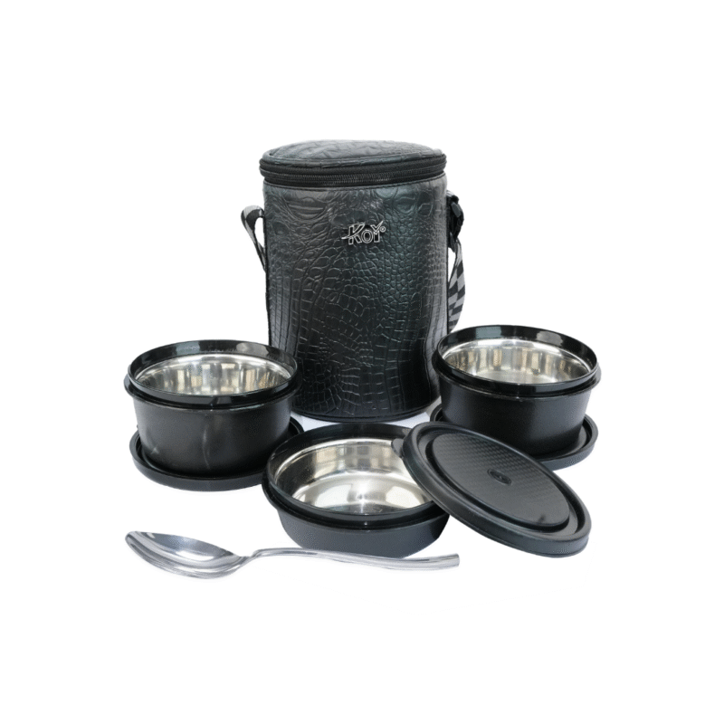 KOI TiffinPro Stainless Steel Leak-Proof Lunch Box Set Black