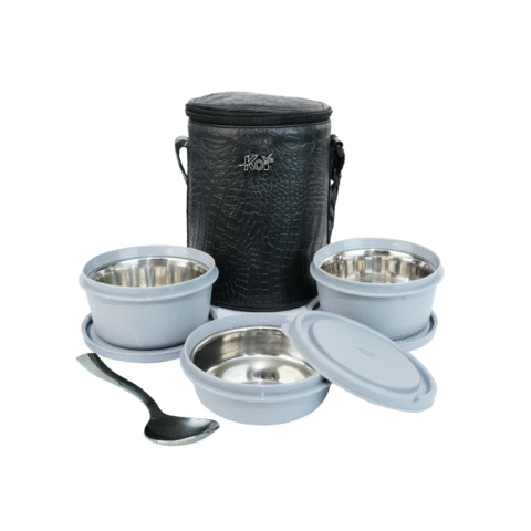KOI TiffinPro Stainless Steel Leak-Proof Lunch Box Set Black And Grey