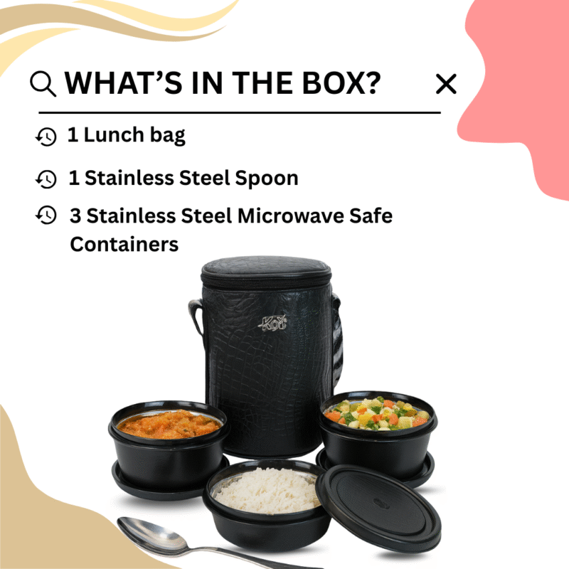 KOI TiffinPro Stainless Steel Leak-Proof Lunch Box Set Black - Image 4