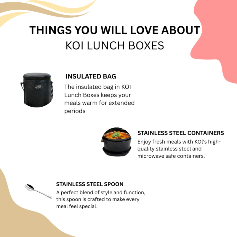 KOI TiffinPro Stainless Steel Leak-Proof Lunch Box Set Black - Image 5
