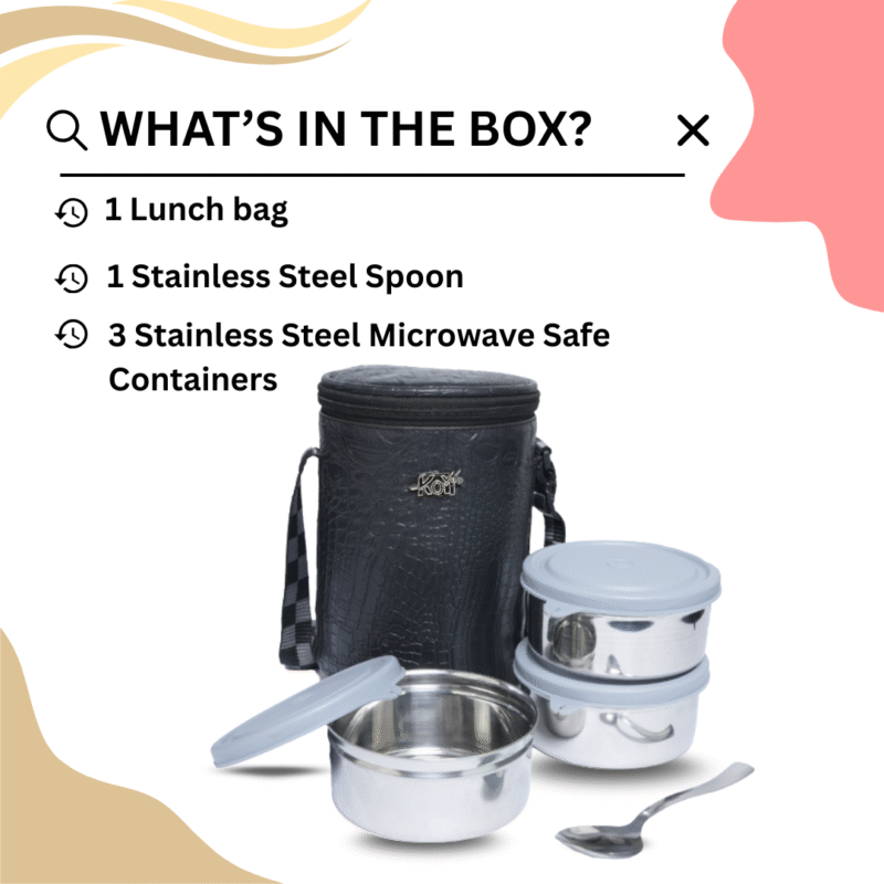 KOI TiffinPro Stainless Steel Leak-Proof Lunch Box Set Black And Grey - Image 4