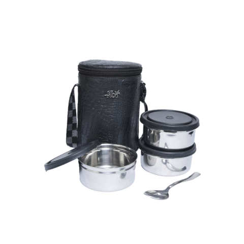 KOI TiffinPro Stainless Steel Leak-Proof Lunch Box Set Color-Black