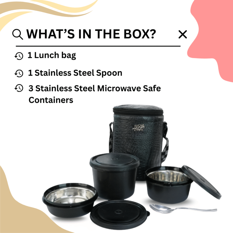 KOI TiffinPro Stainless Steel Leak-Proof Lunch Box Set Black Croco - Image 4