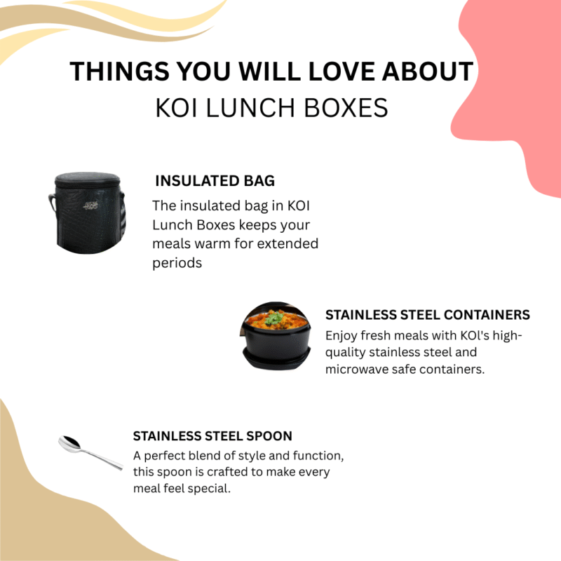 KOI TiffinPro Stainless Steel Leak-Proof Lunch Box Set Black Croco - Image 5