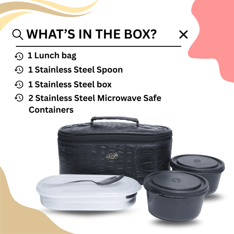 KOI TiffinPro Stainless Steel Leak-Proof Lunch Box Set Black Croco - Image 4