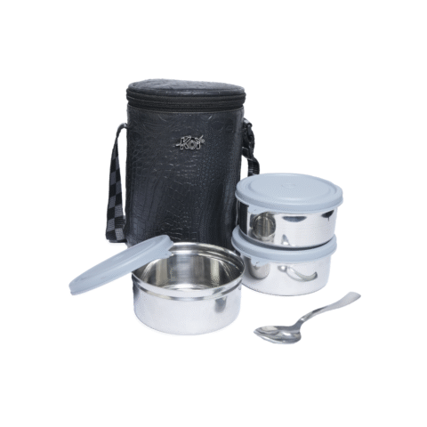 KOI TiffinPro Stainless Steel Leak-Proof Lunch Box Set Black And Grey