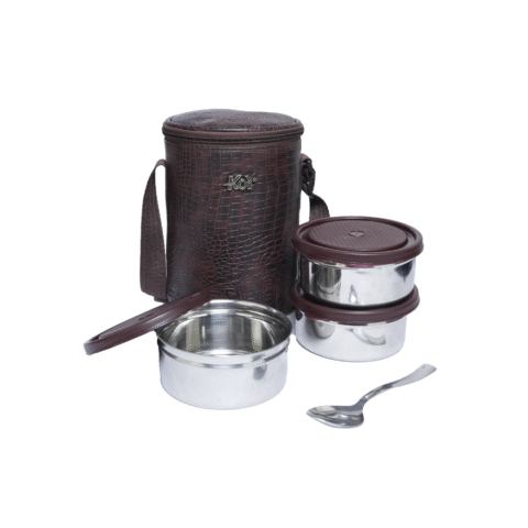 KOI TiffinPro Stainless Steel Leak-Proof Lunch Box Set Brown Croco
