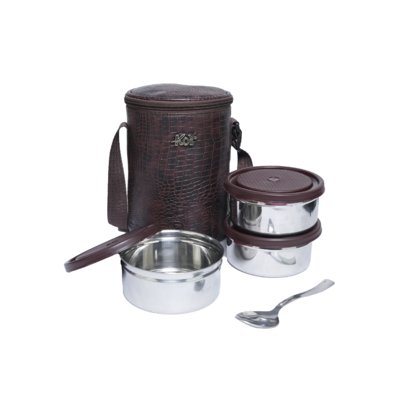 KOI TiffinPro Stainless Steel Leak-Proof Lunch Box Set Brown Croco