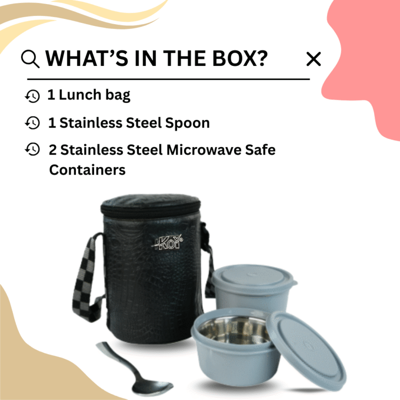 KOI TiffinPro Stainless Steel Leak-Proof Lunch Box Set Black croco Grey - Image 4