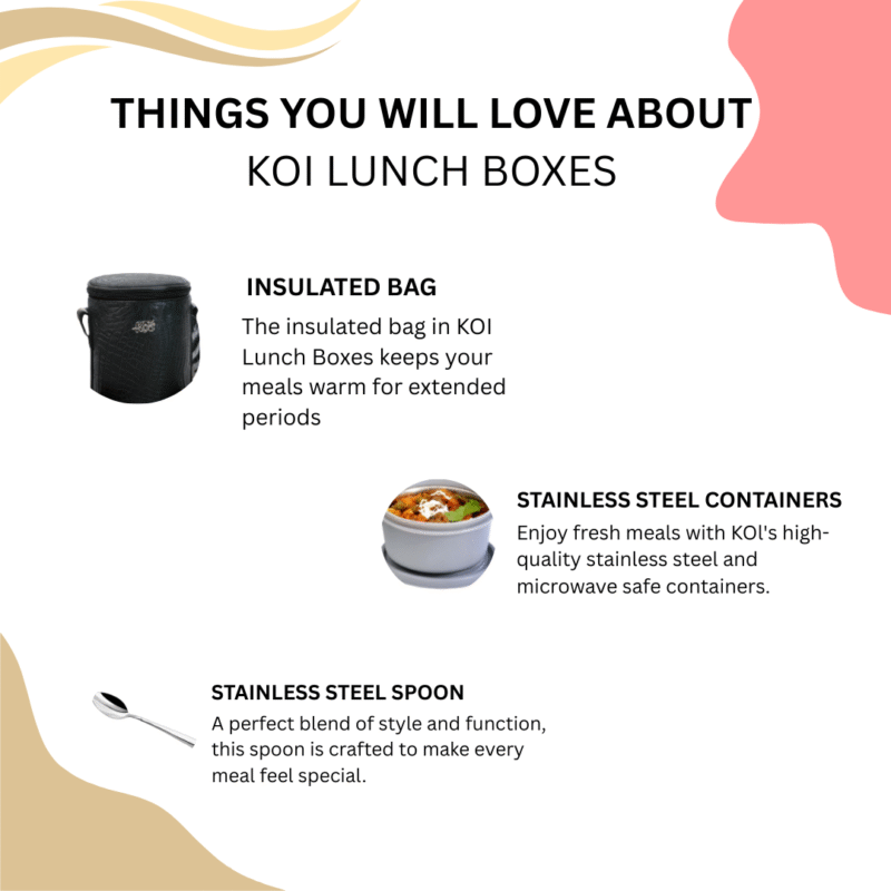 KOI TiffinPro Stainless Steel Leak-Proof Lunch Box Set Black croco Grey - Image 5