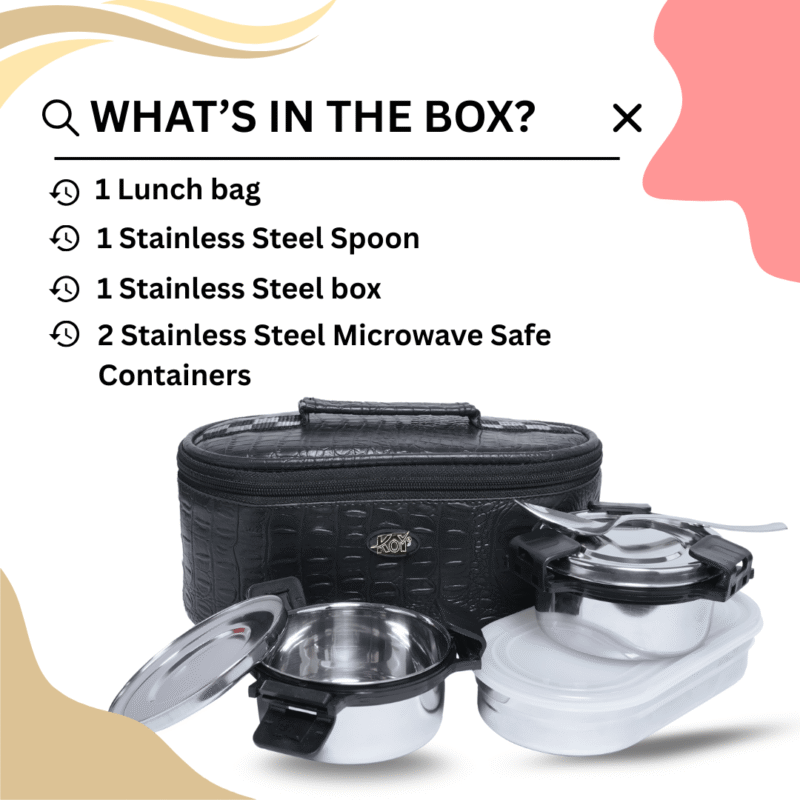 KOI TiffinPro Stainless Steel Leak-Proof Lunch Box Set Black Croco Tik Tik - Image 4