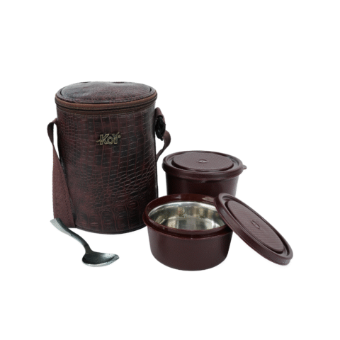 KOI TiffinPro Stainless Steel Leak-Proof Lunch Box Set Brown croco