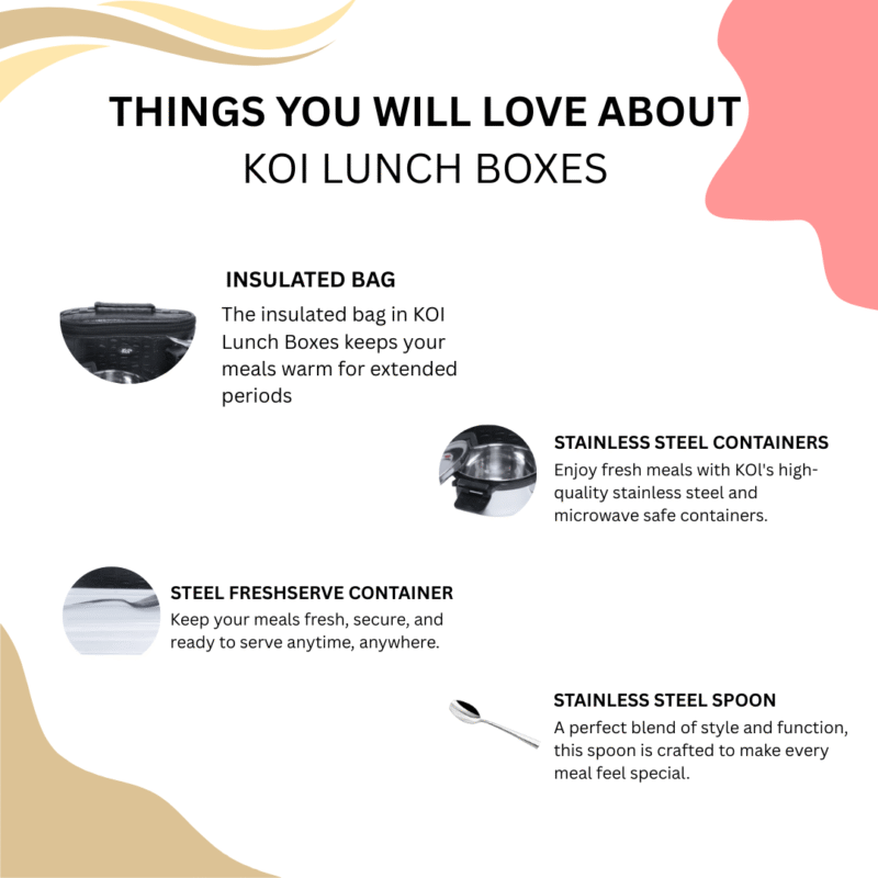 KOI TiffinPro Stainless Steel Leak-Proof Lunch Box Set Black Croco Tik Tik - Image 5