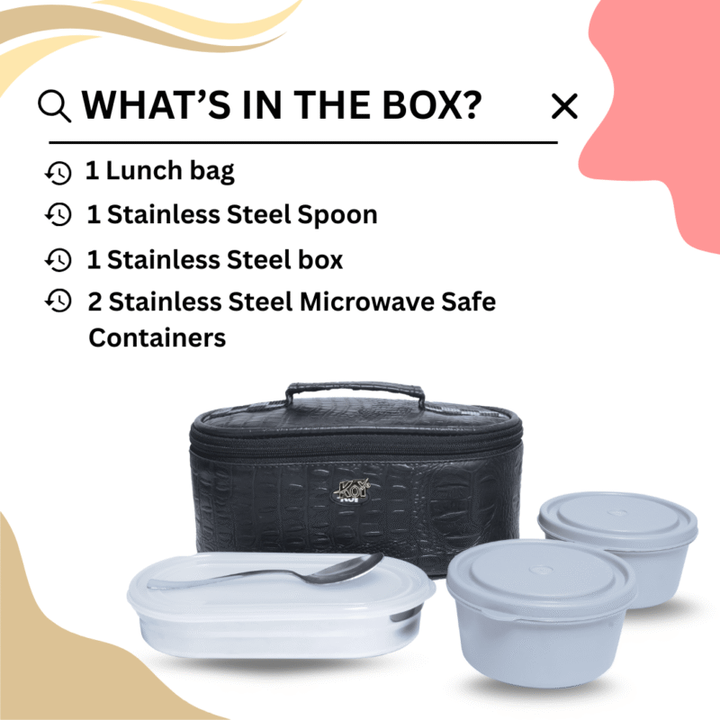 KOI TiffinPro Stainless Steel Leak-Proof Lunch Box Set Black Grey - Image 4