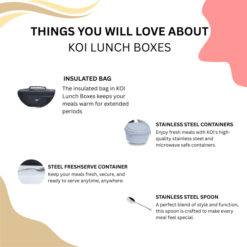 KOI TiffinPro Stainless Steel Leak-Proof Lunch Box Set Black Grey - Image 5