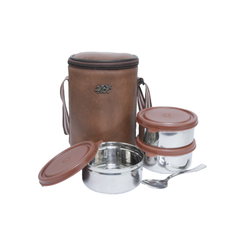 KOI TiffinPro Stainless Steel Leak-Proof Lunch Box Set Mempis brown