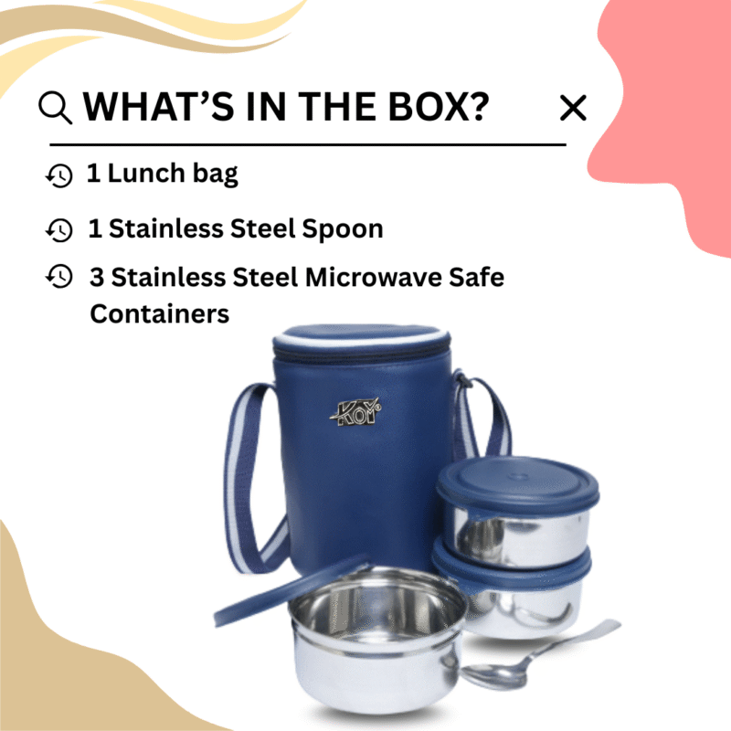 KOI TiffinPro Stainless Steel Leak-Proof Lunch Box Set Blue - Image 4