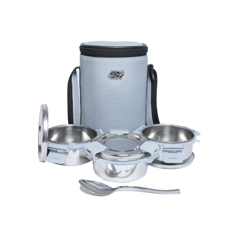 KOI TiffinPro Stainless Steel Leak-Proof Lunch Box Set Tik Tik Grey