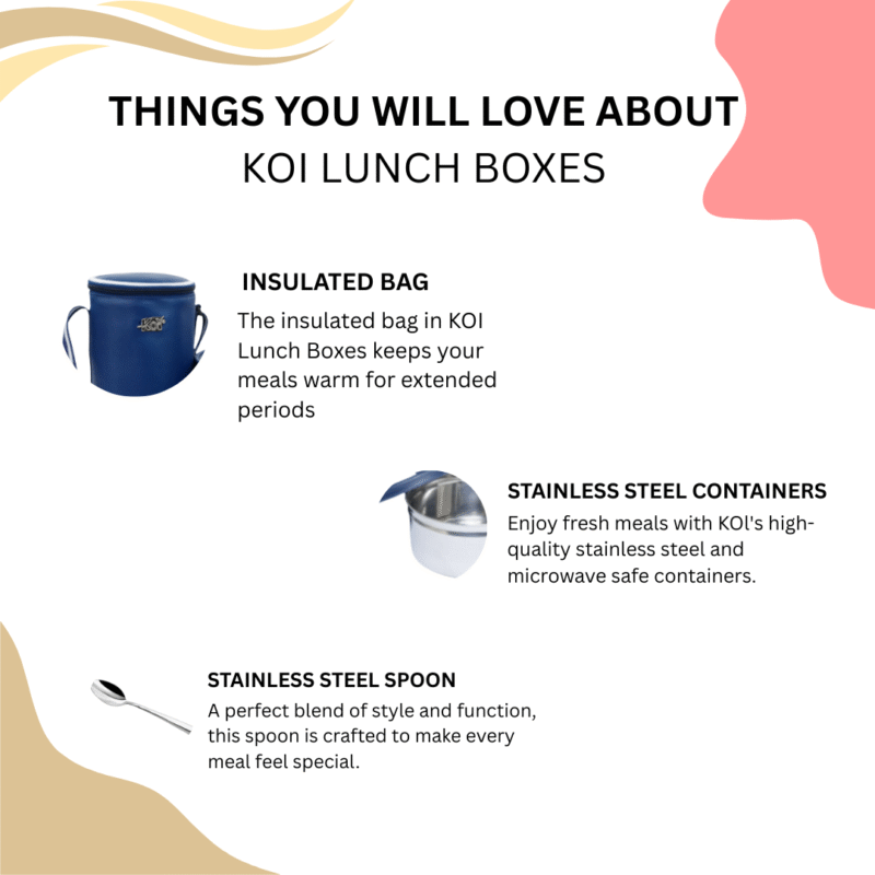 KOI TiffinPro Stainless Steel Leak-Proof Lunch Box Set Blue - Image 5