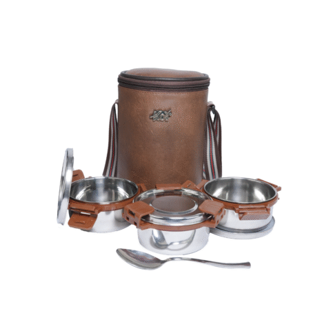 KOI TiffinPro Stainless Steel Leak-Proof Lunch Box Set Tik Tik Mempis Brown