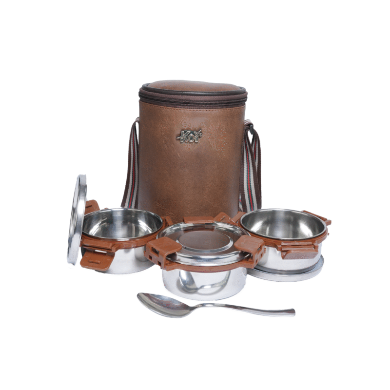 KOI TiffinPro Stainless Steel Leak-Proof Lunch Box Set Tik Tik Mempis Brown