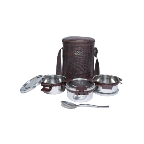 KOI TiffinPro Stainless Steel Leak-Proof Lunch Box Set Brown Croco