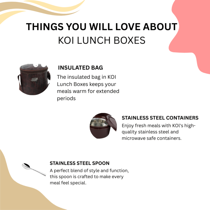 KOI TiffinPro Stainless Steel Leak-Proof Lunch Box Set Brown croco - Image 4